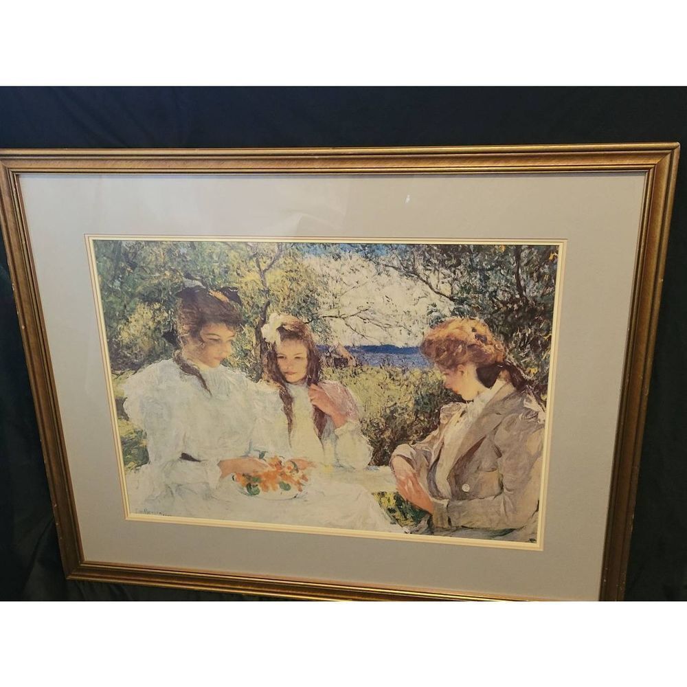 Vintage Portrait Of My Daughters FW Benson Framed Xlarge Print Art‎ Wall Hanging